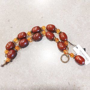 VINTAGE Women's Brown Wood/Plastic Beads w/Brass Separators & Larait Closure